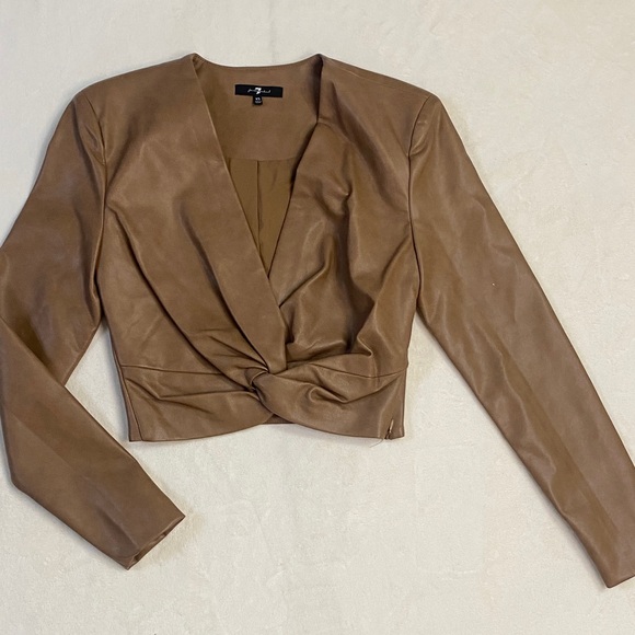 7 For All Mankind Jackets & Blazers - 7 For All Mankind Camel Women's Faux Leather 2000s  twist crop top